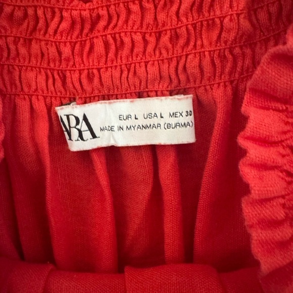 Zara Flowy Flutter Sleeve Linen Blend Midi Knee Length Dress, Coral Red, Size L - Picture 10 of 11